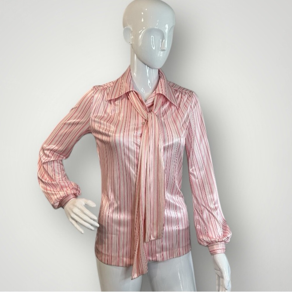 Vintage 70s Candy Cane Striped Tie Blouse
